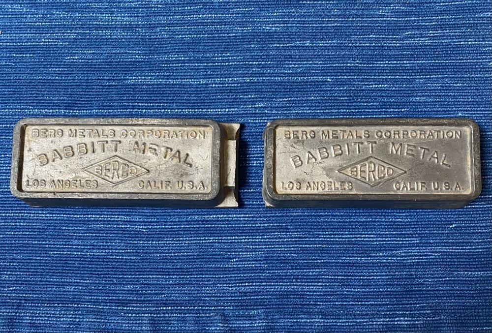Vintage Berg Metals Corporation Los Angeles CA Babbitt Bar Bearing Metal Ingot